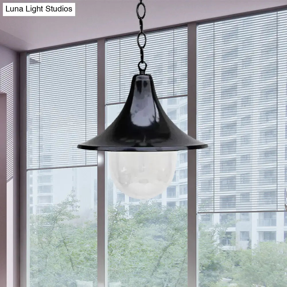 Outdoor Antique Flared Pendant Light With Clear Glass Shade - Rust/Black Finish 1 Bulb Hanging Lamp