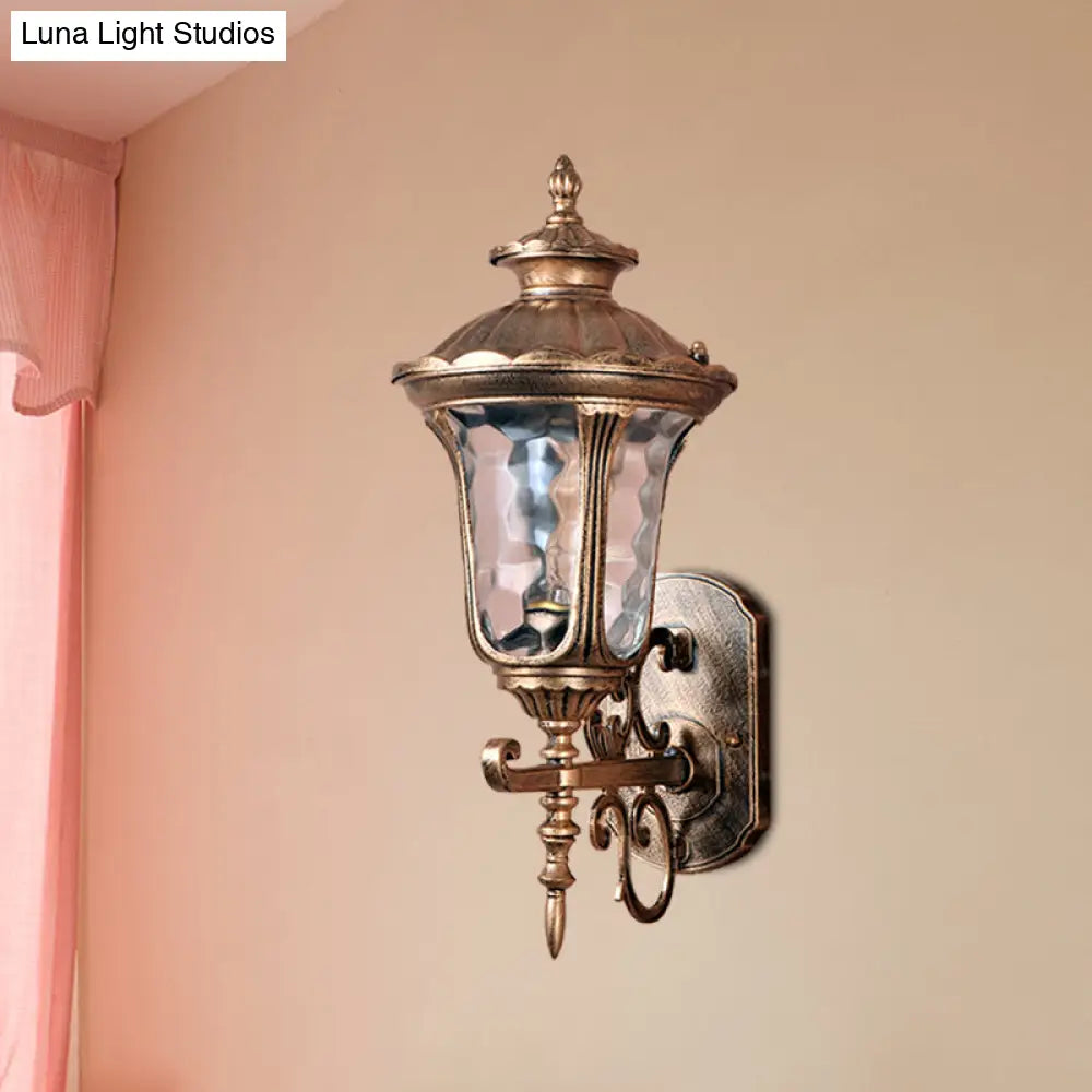 Outdoor Brass Wall Sconce Lighting With Water Glass And 1-Bulb For Country-Inspired Decor