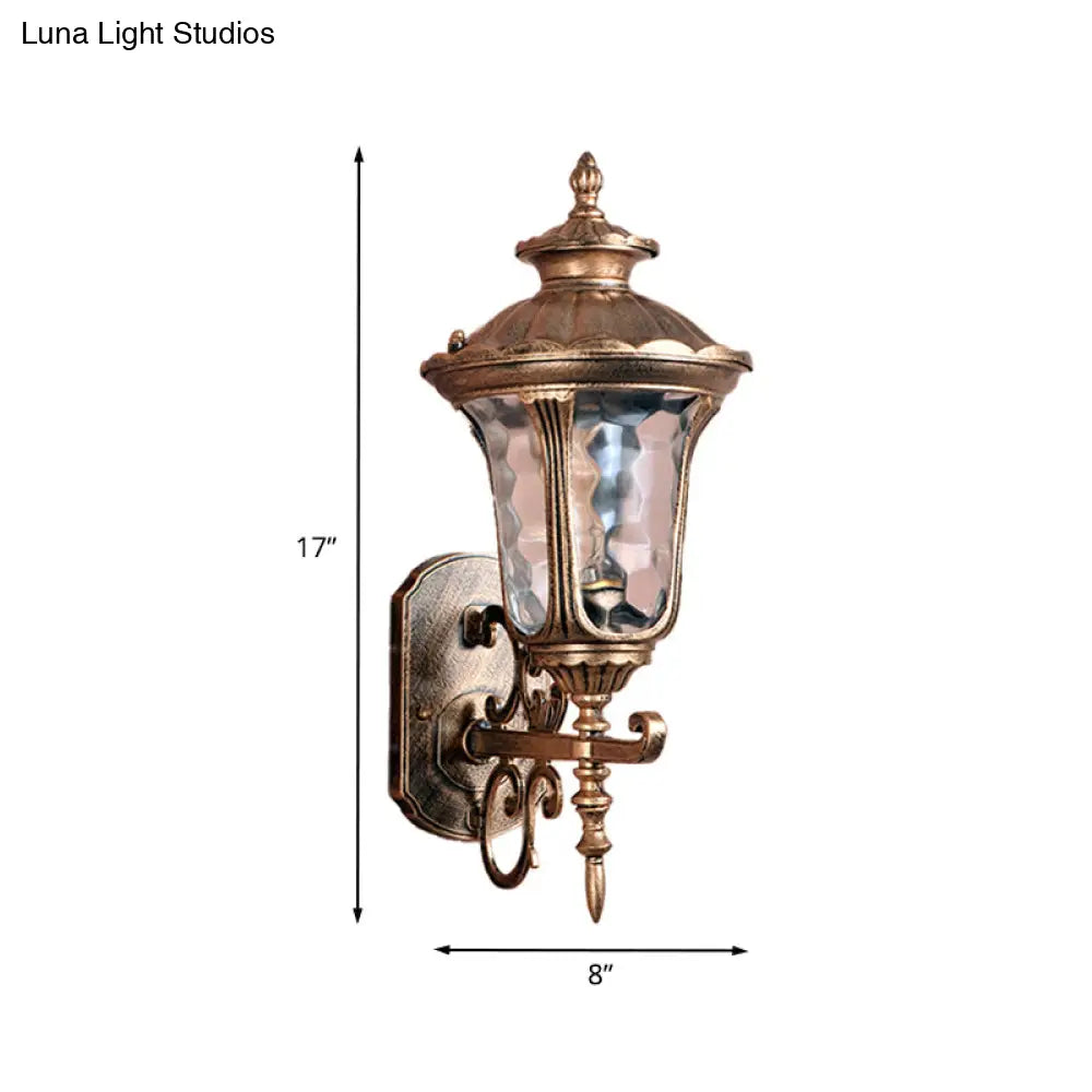 Outdoor Brass Wall Sconce Lighting With Water Glass And 1-Bulb For Country-Inspired Decor