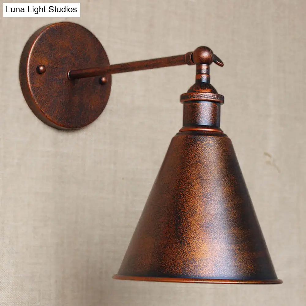 Outdoor Farmhouse Style Wrought Iron Wall Lamp: Black/Rust 1 Head Adjustable Sconce Light