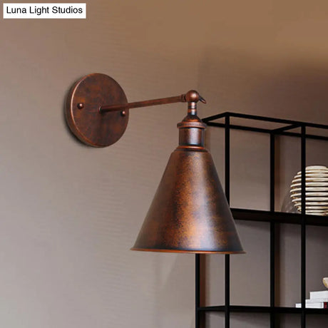 Outdoor Farmhouse Style Wrought Iron Wall Lamp: Black/Rust 1 Head Adjustable Sconce Light