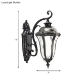 Outdoor Farmhouse Wall Lamp - Black Finish Urn Sconce With Clear Dimpled Glass