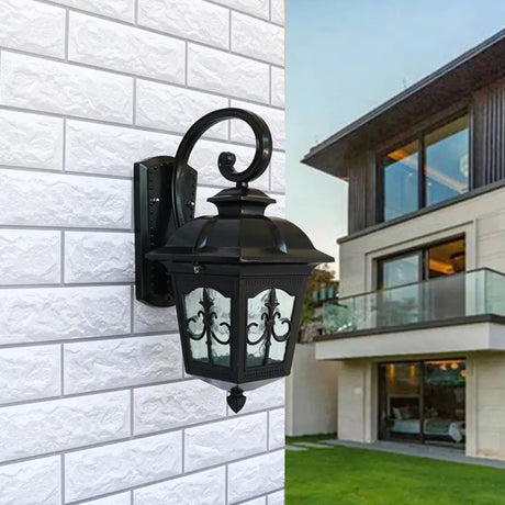 Outdoor Solar Wall Sconce - Lantern Shaped Led Lamp Fixture With Traditional Clear Glass Design