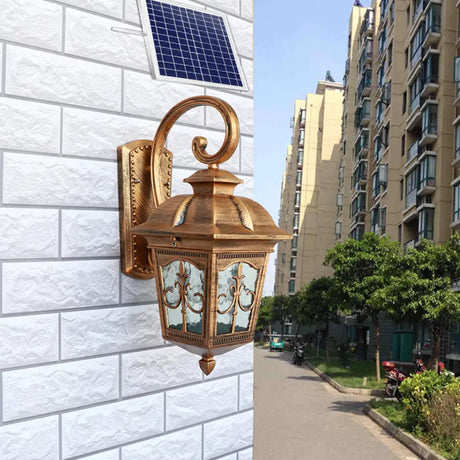 Outdoor Solar Wall Sconce - Lantern Shaped Led Lamp Fixture With Traditional Clear Glass Design