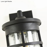 Outdoor Vintage Crackle Glass Cylinder Wall Sconce Lamp - 1 Light Black Fixture 6/8 Wide