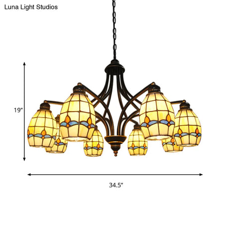 Oval Ceiling Pendant With Magnolia Stained Glass Tiffany Lighting (6/8 Lights) In Beige