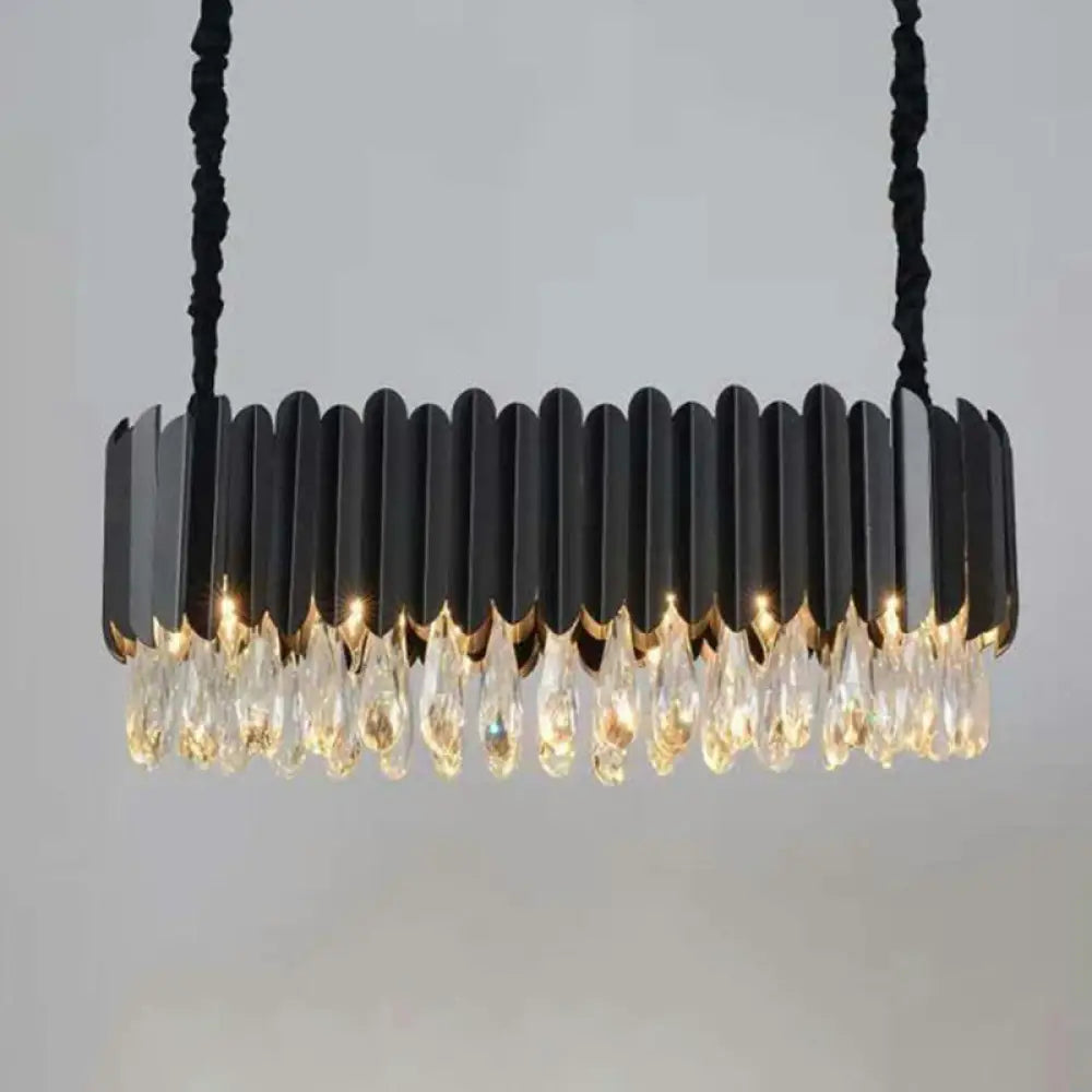 Oval Crystal Drip Pendant Chandelier - Simplicity Light Fixture For Living Rooms Black / Small