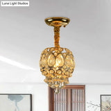 Oval Crystal Flush Ceiling Light Fixture With 1 Bulb In Gold