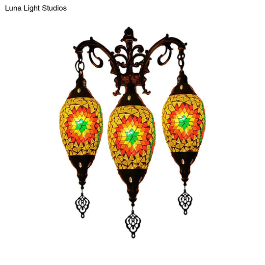 Oval Wall Mounted Lamp: Traditional Stained Art Glass Sconce Light - 3 Heads In White/Red/Light Blue