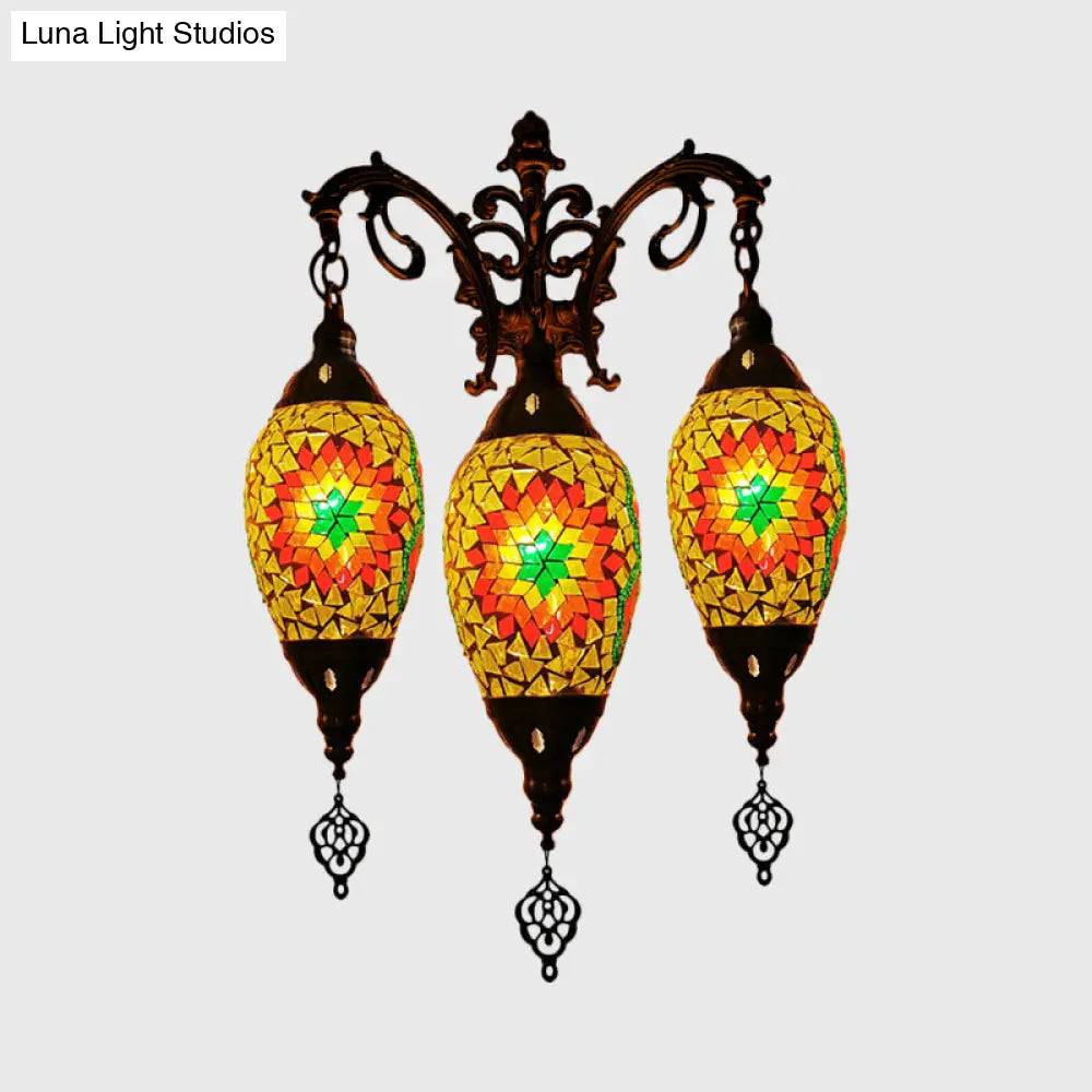 Oval Wall Mounted Lamp: Traditional Stained Art Glass Sconce Light - 3 Heads In White/Red/Light Blue