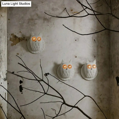 Owl Shape Resin Wall Lamp: Cartoon 2-Light Mount Fixture White Aisle Lighting