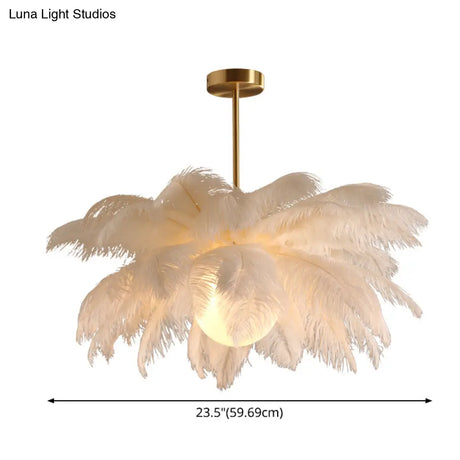Palm Tree Hanging Light - Feather Nordic Style Chandelier For Living Room In Elegant White