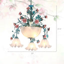 Pastoral Ceramic Flower Chandelier With Opal Glass Shade For Living Room Suspension Lighting 7 /