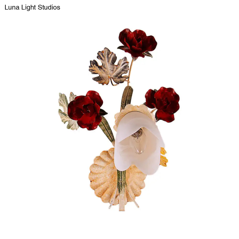 Pastoral Floral Opaline Frosted Glass Wall Sconce In Beige - 1/2-Light Wall-Mounted Fixture