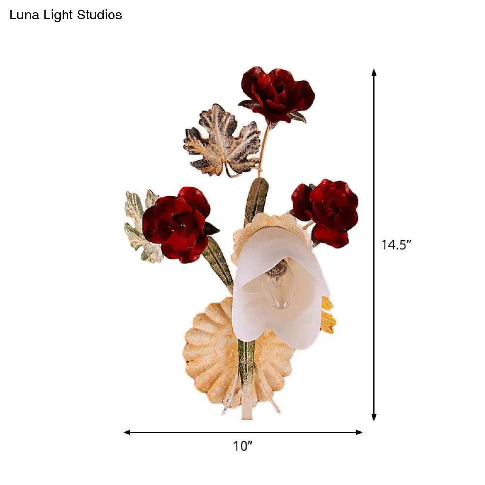 Pastoral Floral Opaline Frosted Glass Wall Sconce In Beige - 1/2-Light Wall-Mounted Fixture