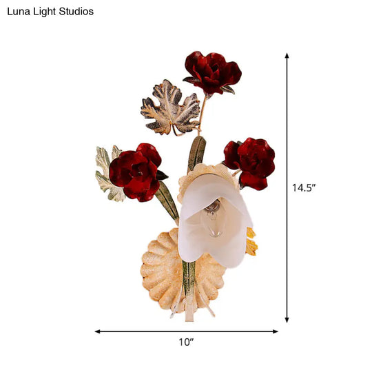 Pastoral Floral Opaline Frosted Glass Wall Sconce In Beige - 1/2-Light Wall-Mounted Fixture