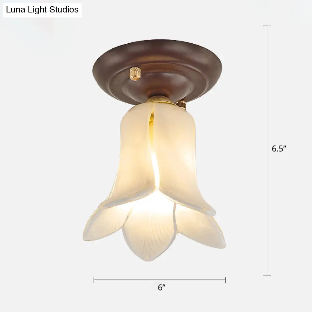 Pastoral Glass Ceiling Light Fixture - Coffee Finish 1 - Bulb Semi Flush White
