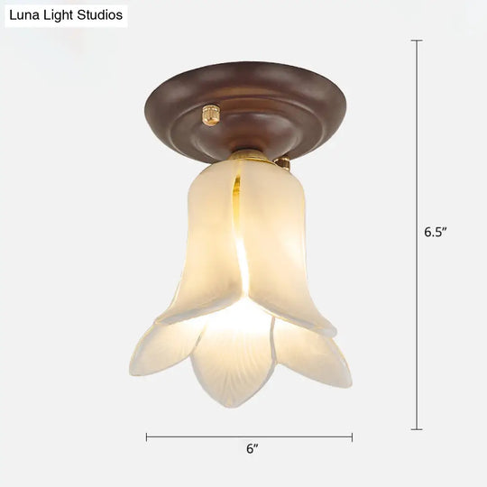 Pastoral Glass Ceiling Light Fixture - Coffee Finish 1 - Bulb Semi Flush White