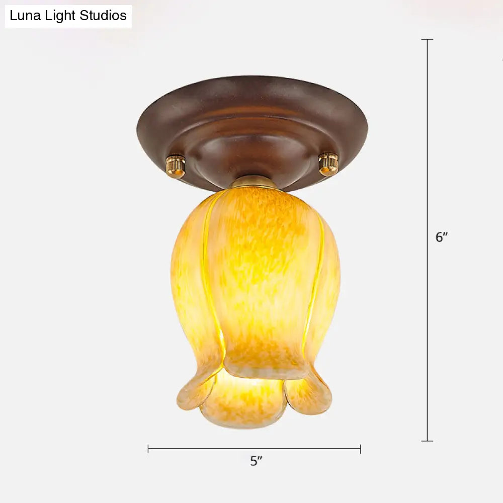 Pastoral Glass Ceiling Light Fixture - Coffee Finish 1 - Bulb Semi Flush Yellow