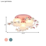 Pastoral Half - Open Flower Ceiling Lamp - 3/5 - Light Semi Mount Lighting With Frosted Glass &