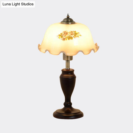 Pastoral Living Room Nightstand Light With Cream/Tan Glass Shade