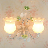 Pastoral Metal Curvy Arm Bedroom Sconce Light: 2-Head Flower Wall Lighting Fixture