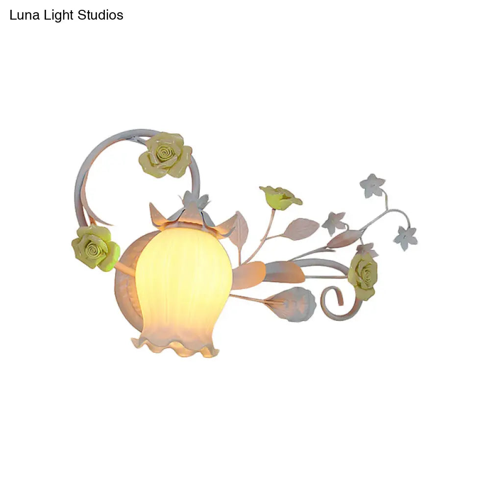 Pastoral Metal Floral Wall Lamp Sconce - 1-Light Fixture In Yellow/Pink/Blue