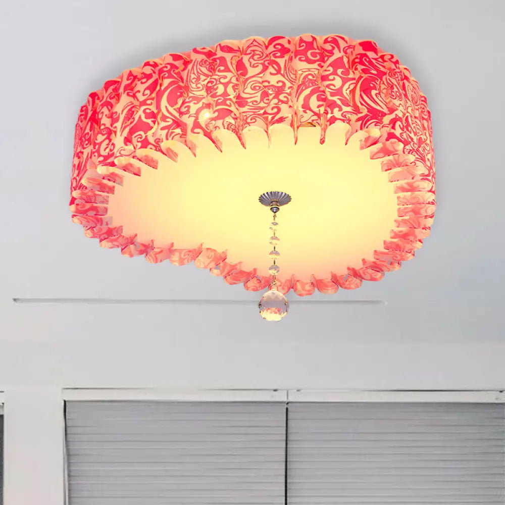 Pastoral Pink Acrylic Led Flushmount With Loving Heart And Crystal Ball – Warm/3 Color Lighting / 3