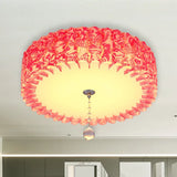 Pastoral Pink Acrylic Led Flushmount With Loving Heart And Crystal Ball – Warm/3 Color Lighting /