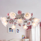 Pastoral White Glass Ceiling Light With Sputnik Design - 4/6/7 - Bulb Semi Mount For Bedroom 9 /