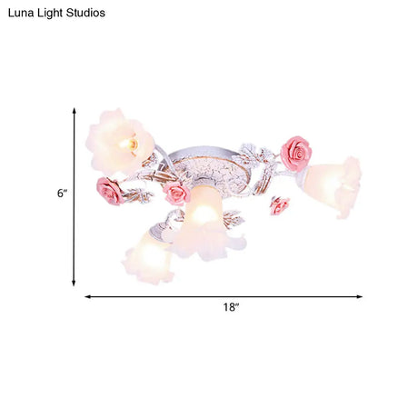 Pastoral White Glass Ceiling Light With Sputnik Design - 4/6/7 - Bulb Semi Mount For Bedroom