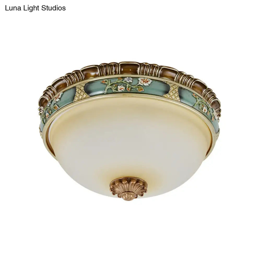 Peacock Green Dome Flush Mount Ceiling Lamp With Frosted Glass And 2/3/4 Heads