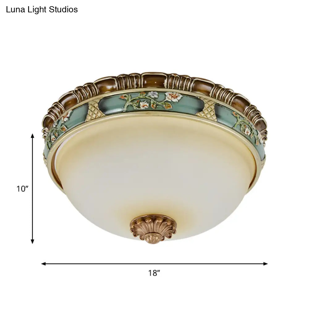 Peacock Green Dome Flush Mount Ceiling Lamp With Frosted Glass And 2/3/4 Heads