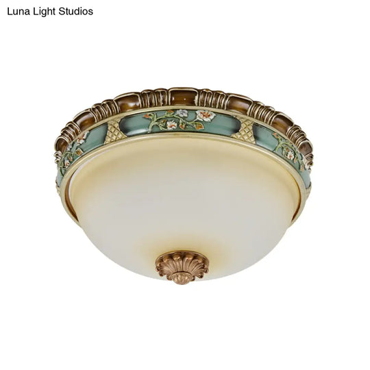 Peacock Green Dome Flush Mount Ceiling Lamp With Frosted Glass And 2/3/4 Heads