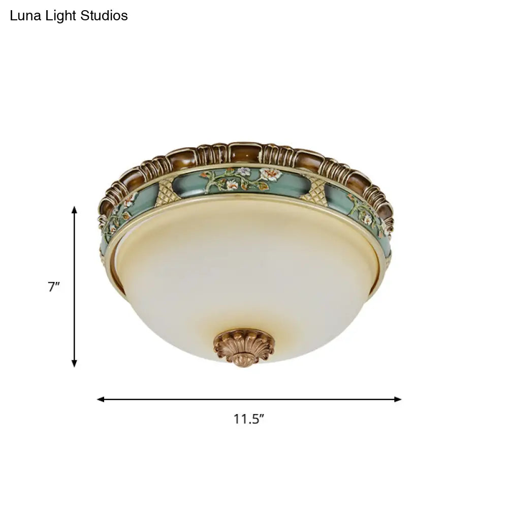 Peacock Green Dome Flush Mount Ceiling Lamp With Frosted Glass And 2/3/4 Heads