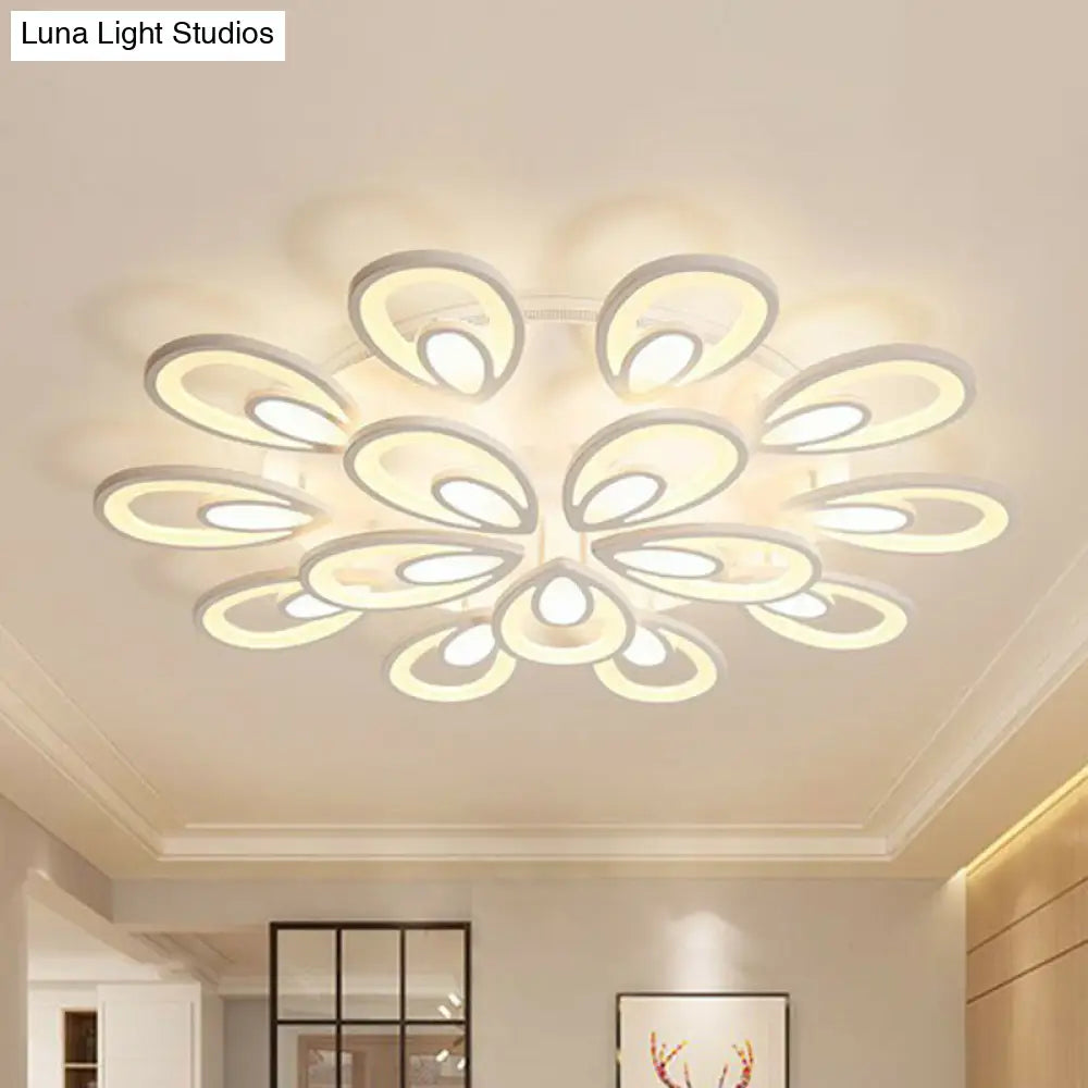 Peacock Led Semi Flush Light - Acrylic Simplicity White Ceiling Mount Ideal For Living Room