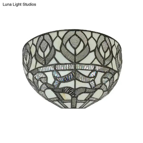 Peacock Tiffany Style Mini Bowl Sconce Wall Mount Light With Stained Glass
