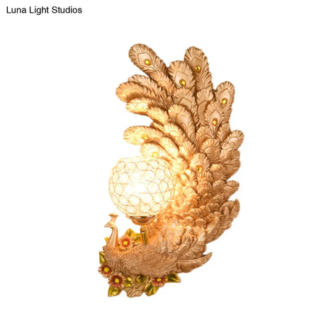 Peacock Wall Sconce With Crystal Shade - Country Resin 1-Light In Yellow/Green (1/2 Pack)