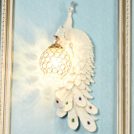 Peacock Wall Sconce With Crystal Shade In White/Blue Finish - 1/2 Pack Left/Right White / Right
