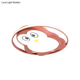 Penguin Bedroom Led Ceiling Fixture - Blue/Pink Cartoon Flush Mount