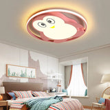Penguin Bedroom Led Ceiling Fixture - Blue/Pink Cartoon Flush Mount Pink