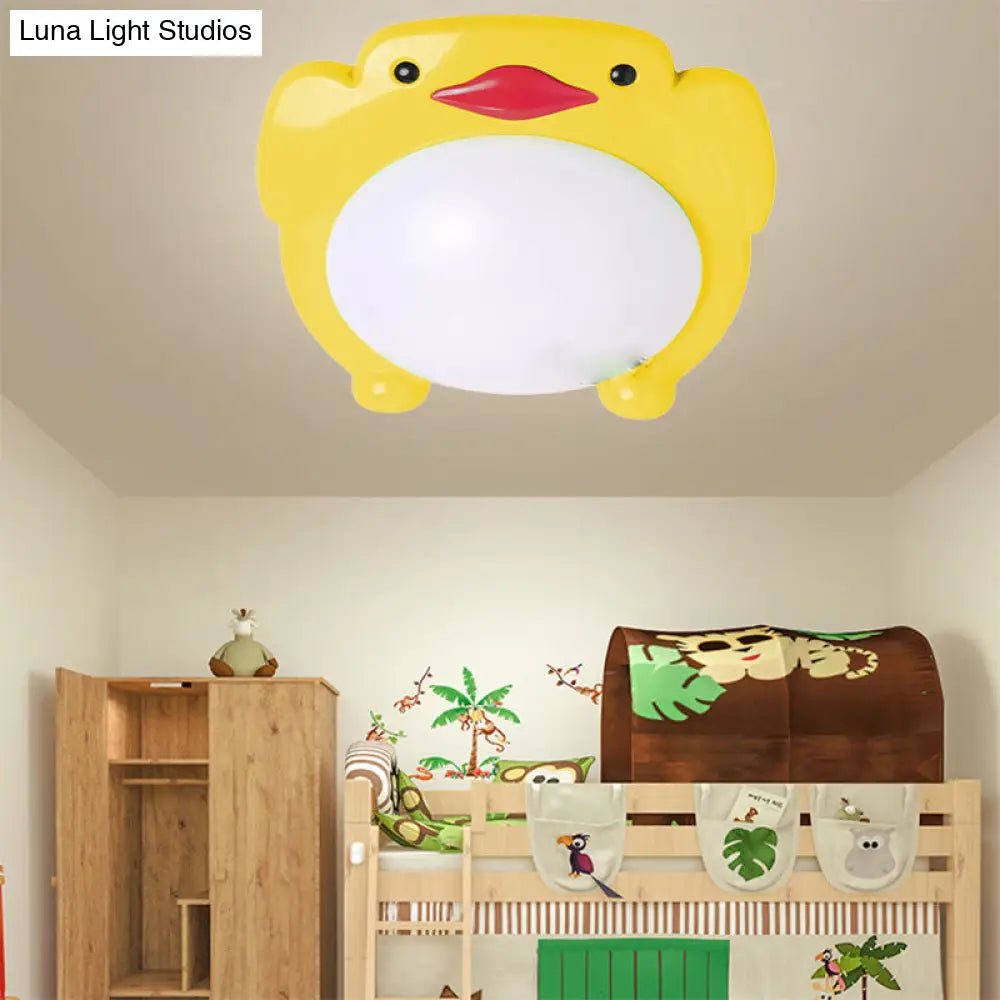 Penguin Led Flush Mount Ceiling Light For Kids’ Bedroom - Cartoon Theme Yellow