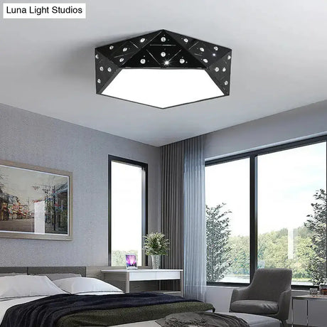 Pentagon Flush Mount Led Ceiling Light With Hollow-Out Acrylic Design For Living Room