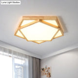 Pentagon Flush Mount Wood Led Ceiling Light In Beige - Available 3 Sizes And 2 Tones