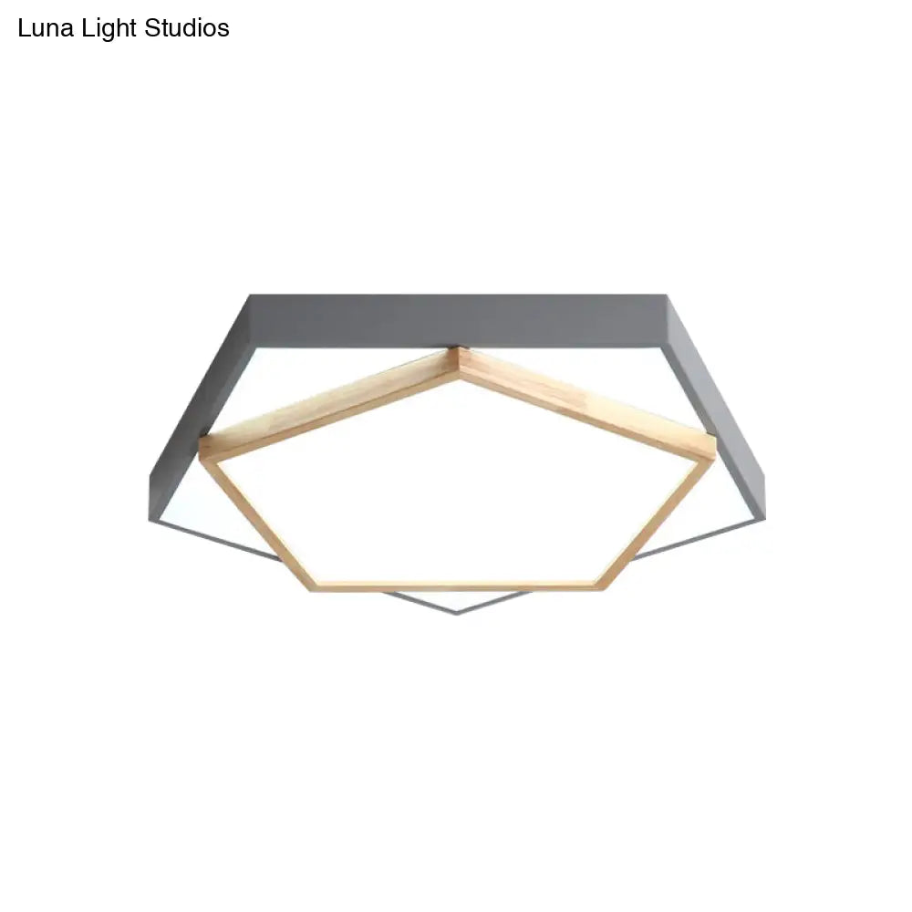 Pentagon Led Flush Mount Lamp In Acrylic Grey/White - 3 Color Options And Sizes Available