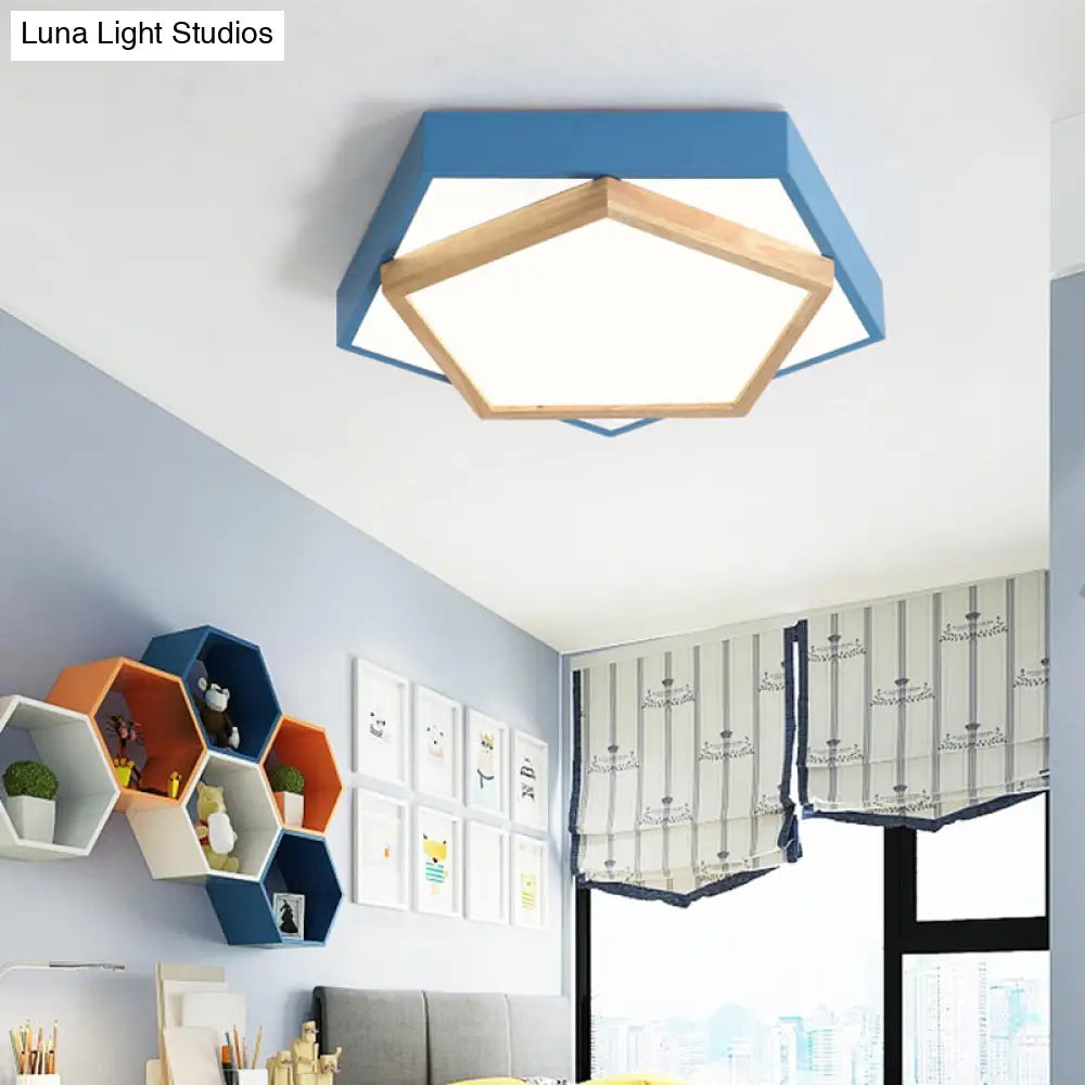 Pentagon Macaron Acrylic Led Flush Mount Lamp In White/Warm/Natural Light - Sizes 14/18/21.5 Blue /