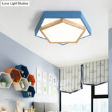 Pentagon Macaron Acrylic Led Flush Mount Lamp In White/Warm/Natural Light - Sizes 14/18/21.5 Blue /