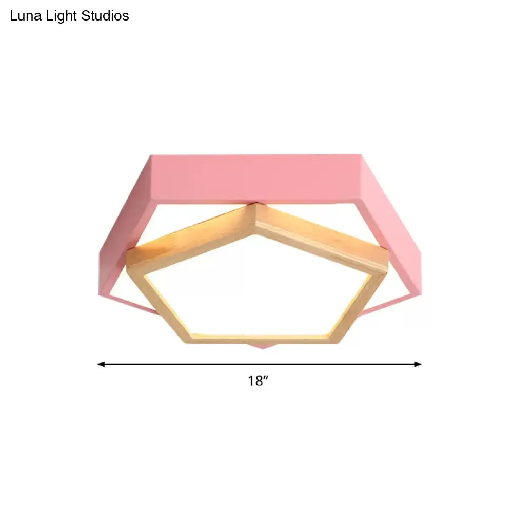 Pentagon Macaron Acrylic Led Flush Mount Lamp In White/Warm/Natural Light - Sizes 14’/18’/21.5