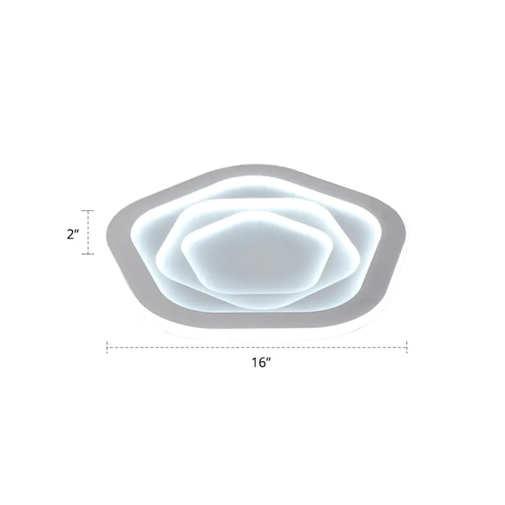 Pentagonal Flush Mount Led Ceiling Light In White Acrylic Minimalistic Bedroom Lighting / 16