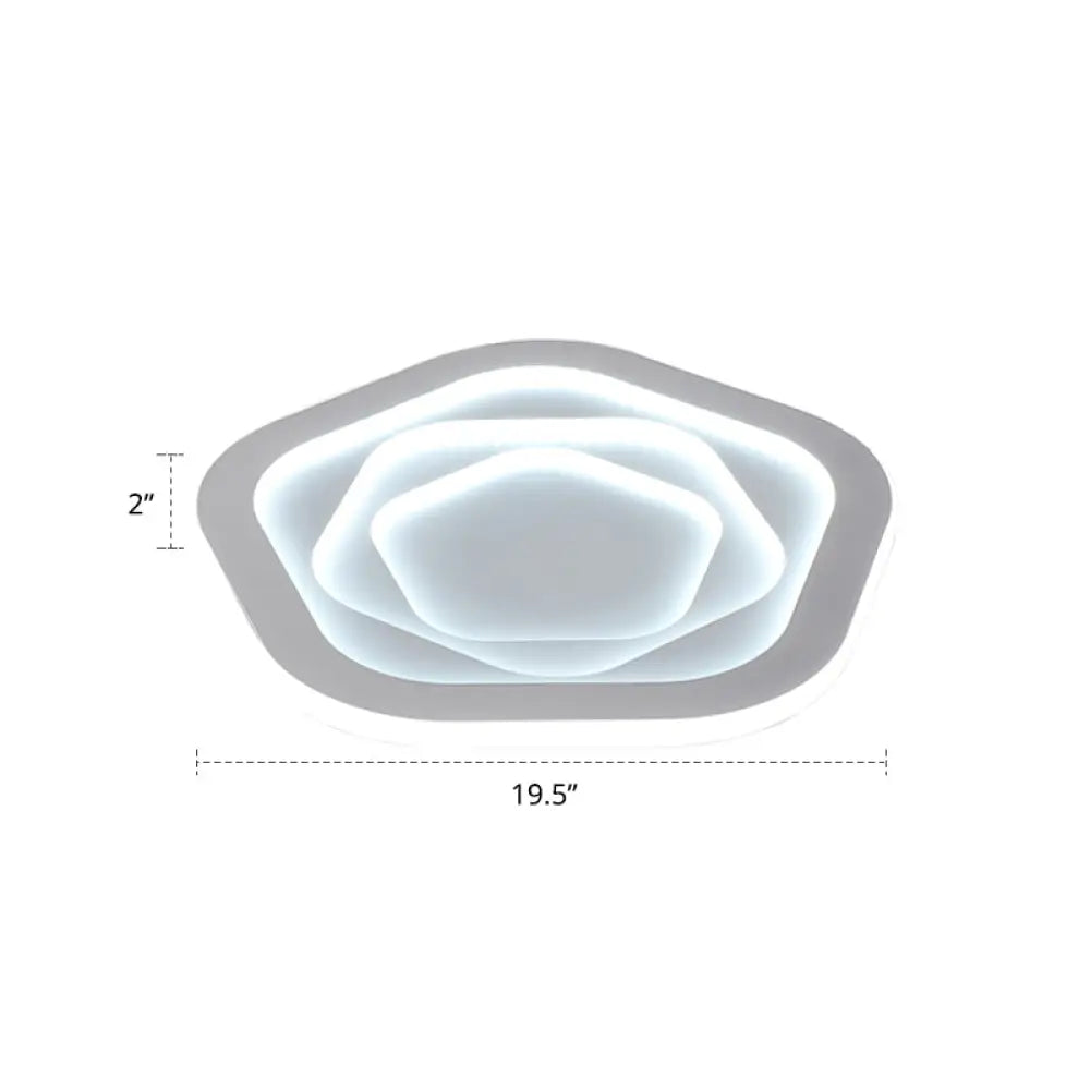 Pentagonal Flush Mount Led Ceiling Light In White Acrylic Minimalistic Bedroom Lighting / 19.5